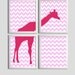 Nursery Boy Art Chevron Yellow Grayl Giraffe set of 4 prints each 8x10