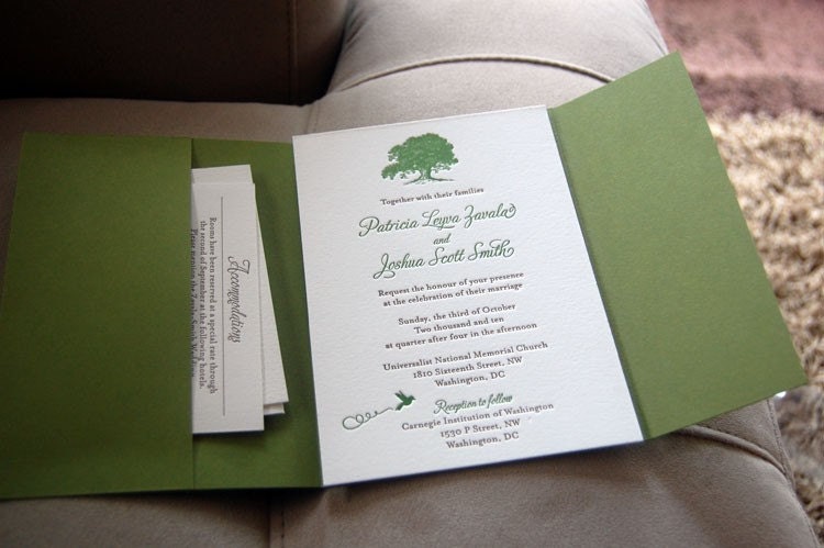 Letterpress Wedding Invitations - Tree & Bird