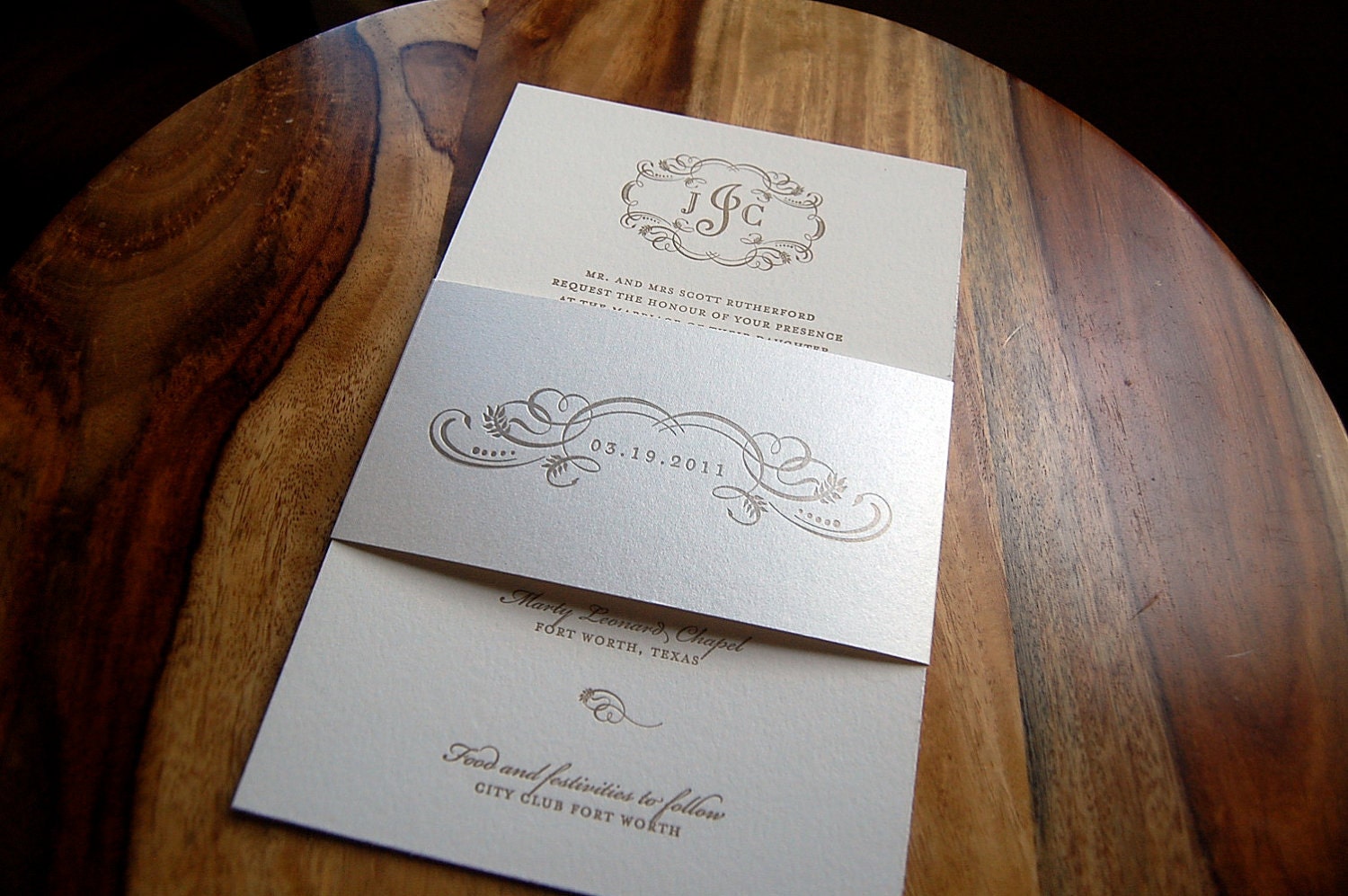 Letterpressed Wedding Invitations - Swirly Monogram