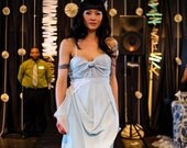 Strapless georgette draped dress with heart detail