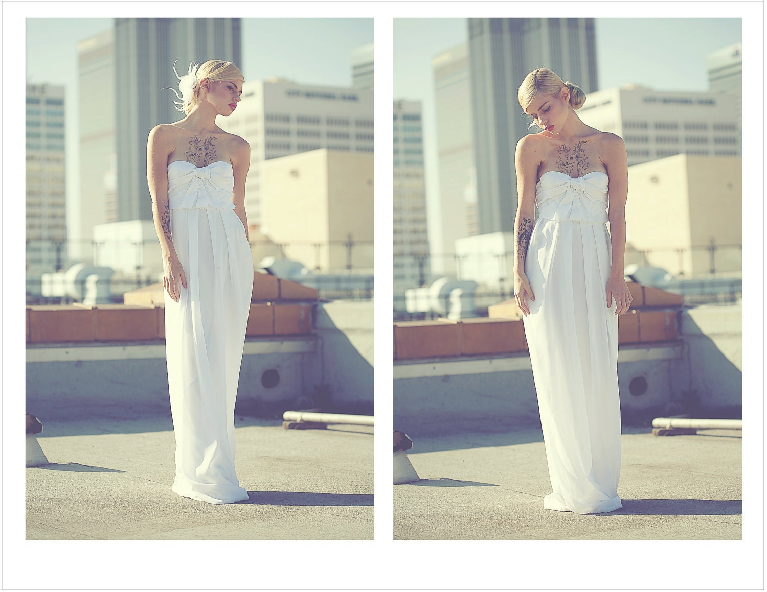 Silk Georgette strapless dress in Pure White or Ivory