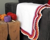 White Cotton Blanket w Crochet Trim