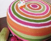 Orange & Pink Round Crocheted Poufe Cover