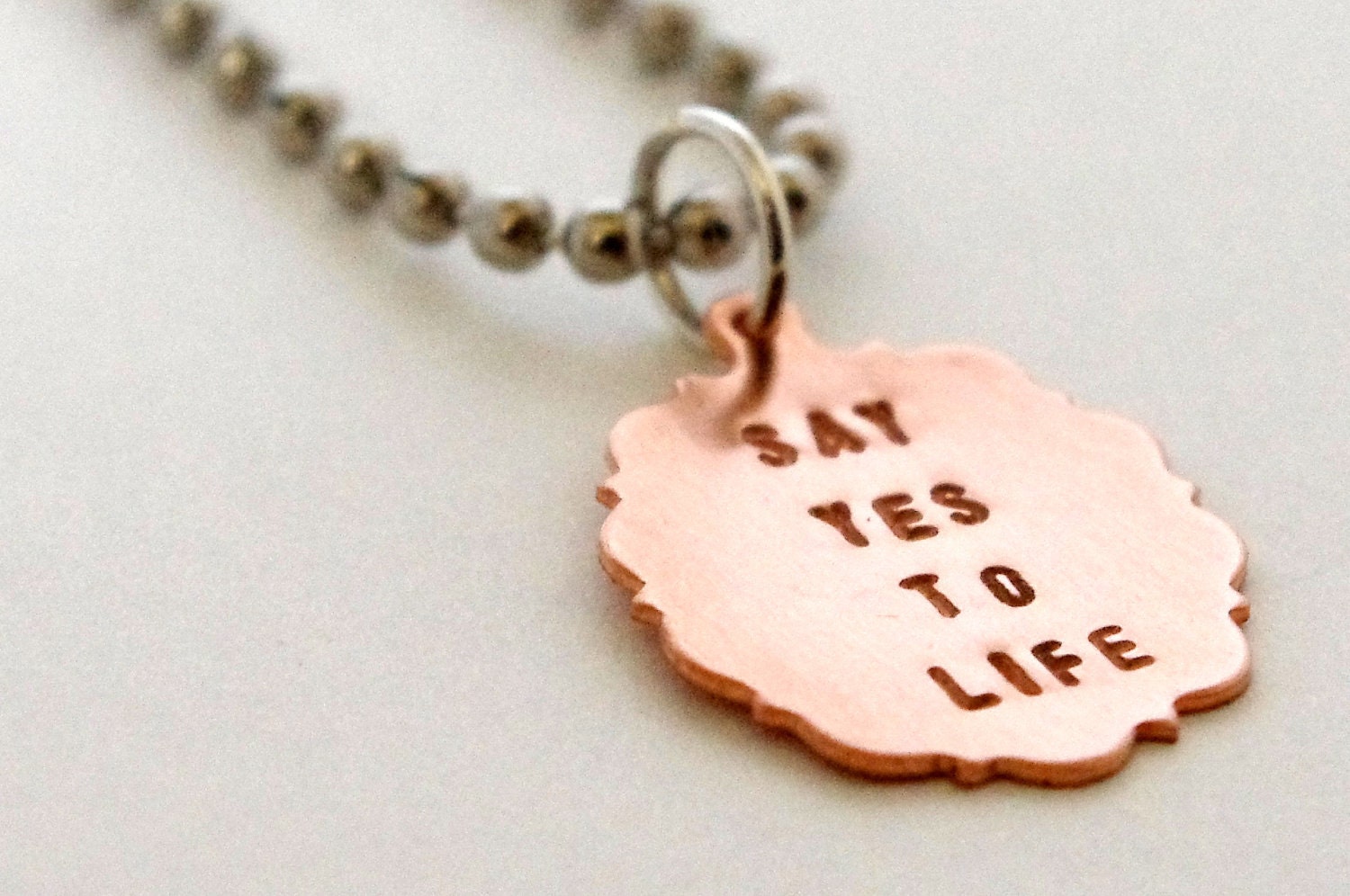 Hand Stamped Metal Necklace - Fancy Copper Quote