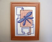 Dragonfly Cross Stitch Finished in Brown Frame