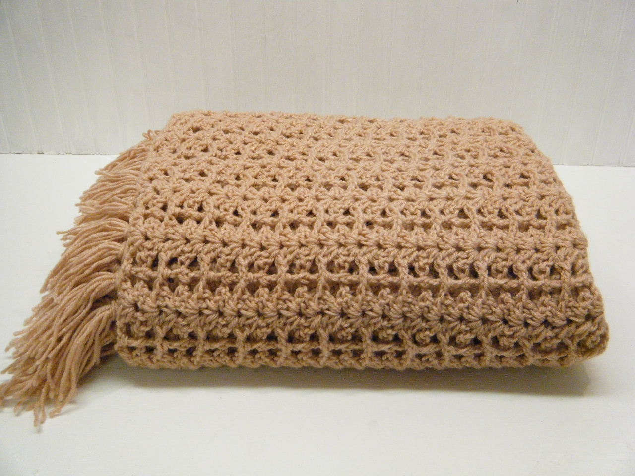 Pretty Hand Crocheted Mauve Pink Afghan Throw Blanket