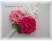 Felt Flower Headband- Mini Kate-Handmade-Cotton Candy Pink, Fuschia, White-U Pick Headband, or Hair Clip, or Brooch