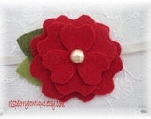 Wool Felt Flower Baby Headband Wool Felt Flower Kira-Red-U Pick Hair Clip, or Elastic headband, or Brooch