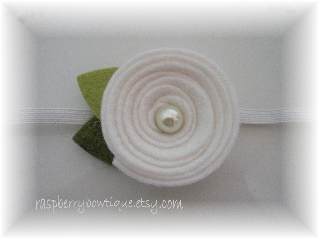 Baby Headband Felt Flower Headband Wool Felt Flower Liz-White-U PICK Headband, or Hair Clip, or Brooch