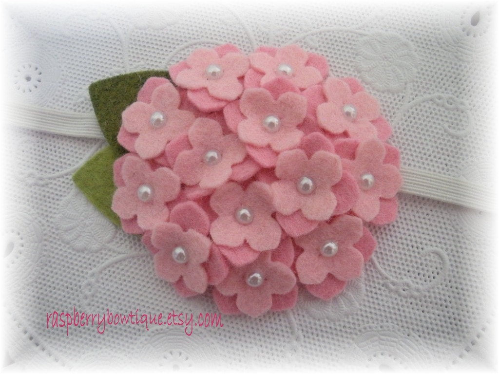 Baby headbands Felt Flower Headband Small Wool Felt Hydrangea Ellie-Cotton Candy Pink, Soft Pink-U PICK Headband, or Hair Clip, or Brooch