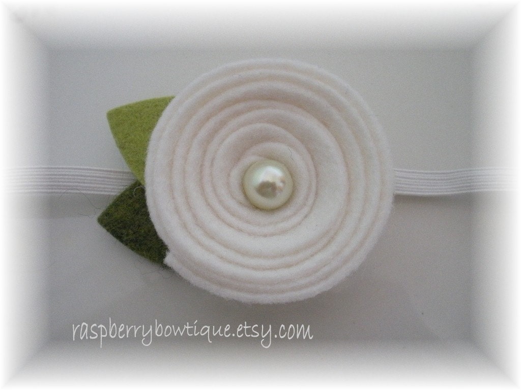 Baby Headband Felt Flower Headband Wool Felt Flower Liz-White-U PICK Headband, or Hair Clip, or Brooch