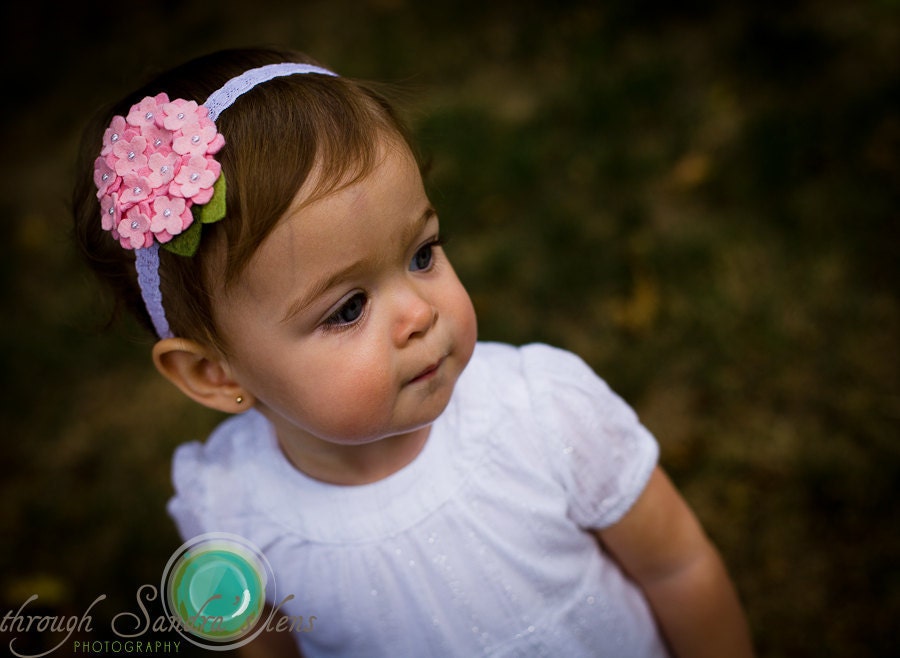 Baby headbands Felt Flower Headband Small Wool Felt Hydrangea Ellie-Cotton Candy Pink, Soft Pink-U PICK Headband, or Hair Clip, or Brooch