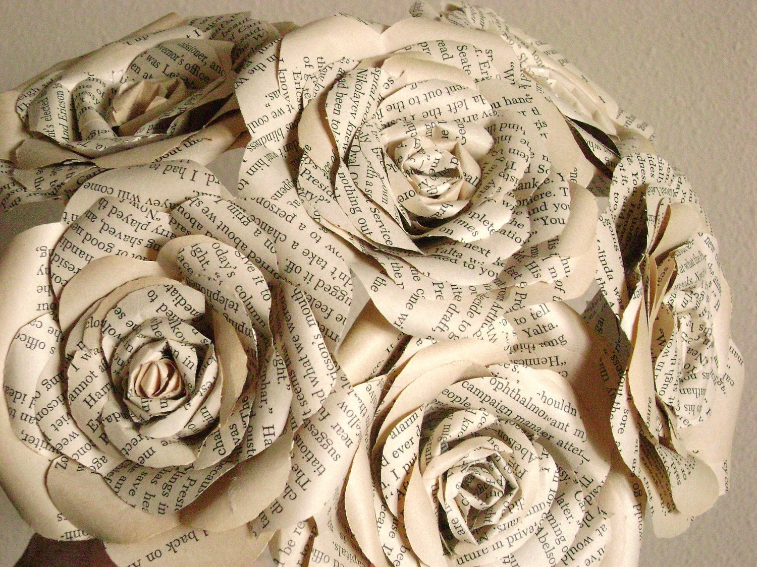 vintage book paper roses long stemmed bouquet  for weddings, mothers day graduation, get well