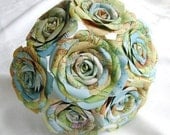 vintage atlas map paper rose bouquet for weddings or home decor as seen in WV Weddings mag. published this spring
