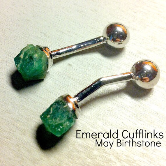 Emerald Gemstone Cufflinks White Gold Plated over by 360Cufflinks