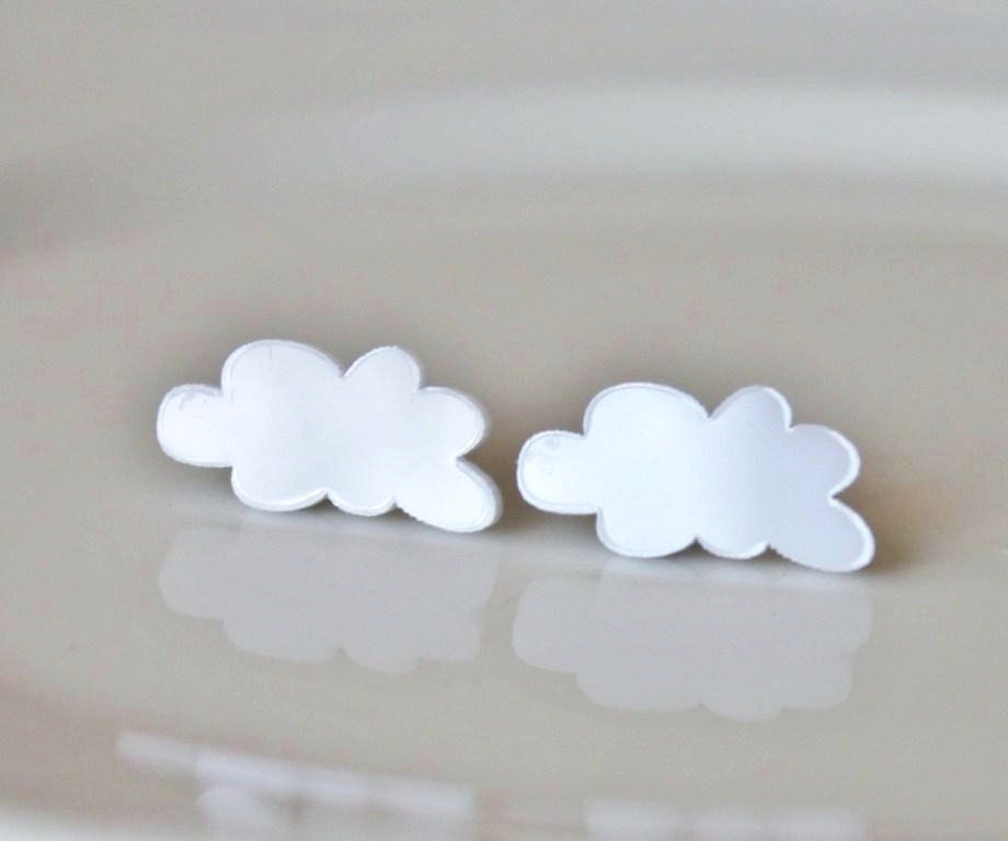 Cloud earrings. White cloud. Weather theme. Laser cut acrylic. Only 1 pair.