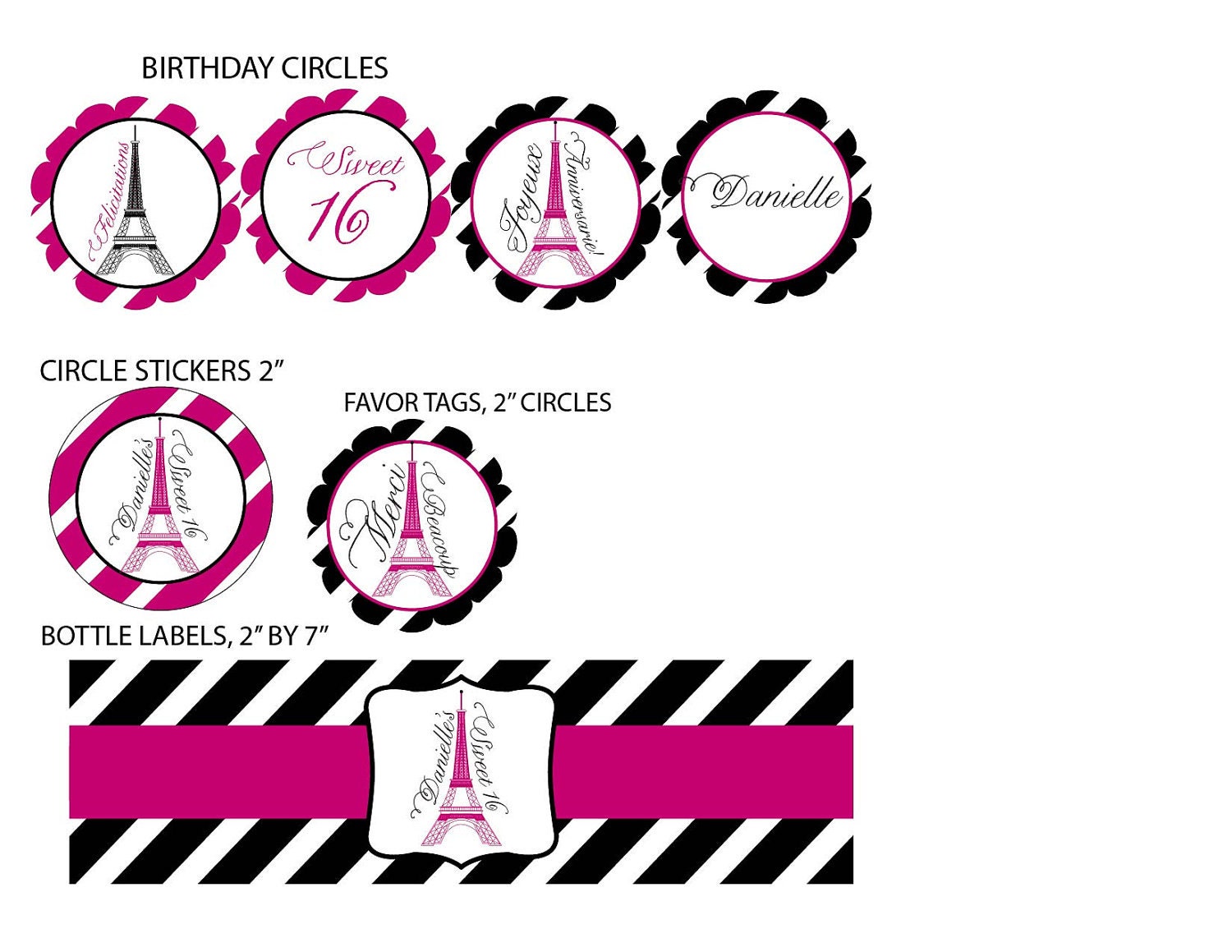 Paris birthday party with Eiffel tower detail - birthday circles/ cupcake toppers Il_170x135