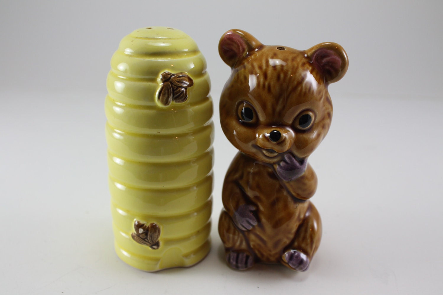 Vintage Honey Bear and Bee Hive Salt and Pepper Shakers 1950's 1960's