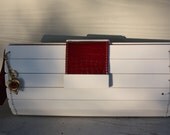 Handcrafted Wood and Leather Purse Clutch - Red & White