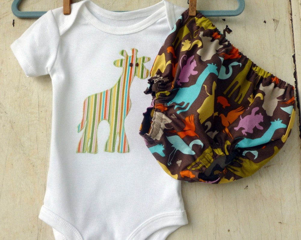Diaper Cover Set - Gender Neutral -  Multi - Color Animals and Onesie Set
