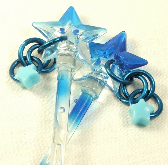 Hair Sticks Blue Stars and Blue Dangles. Kawaii Hair Accessory