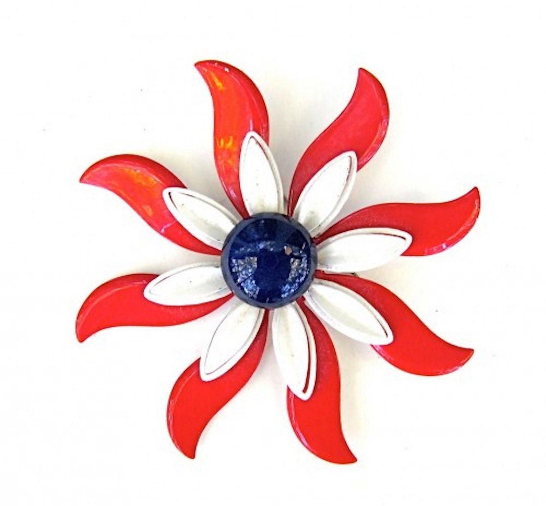 Enamel Flower Brooch in Red White Blue