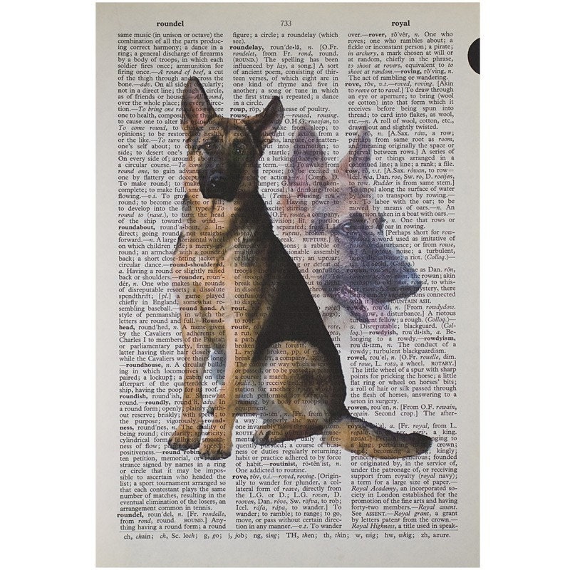 German Shepherd Print on a Vintage Book Page