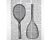 Vintage Sports Rackets Print on an Antique Dictionary Page