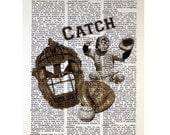 Baseball Catcher Print on a Vintage Dictionary Page