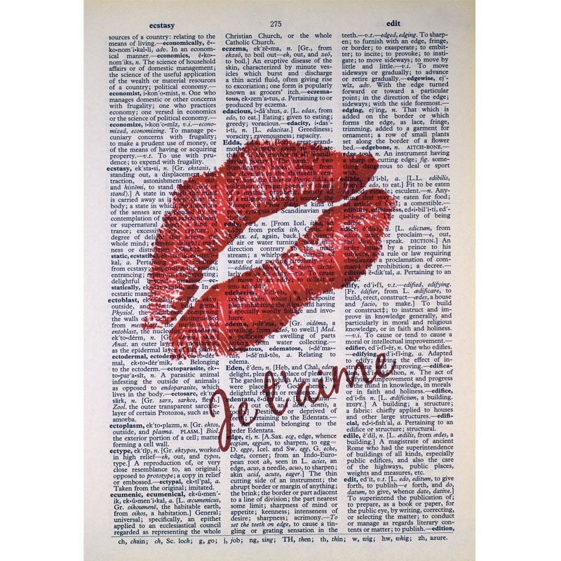 Sexy Lips Print on a Vintage Dictionary Page