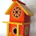 Hand Painted Whimsical Wooden 2 Story Birdhouse with Orange and Yellow