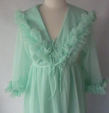 RESERVED Mint Ruffled Peignoir Set