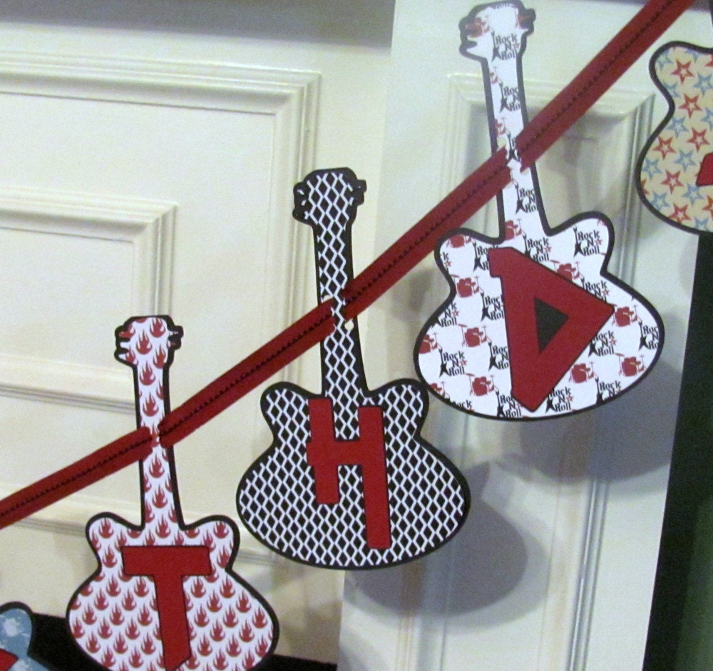Rock Star Personalized Birthday Banner featuring Guitar Heroes