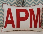 White Standard Size Pillow Jumbo Red 3-Letter Appliqué with Cording