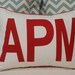 White Standard Size Pillow Jumbo Red 3-Letter Appliqué with Cording