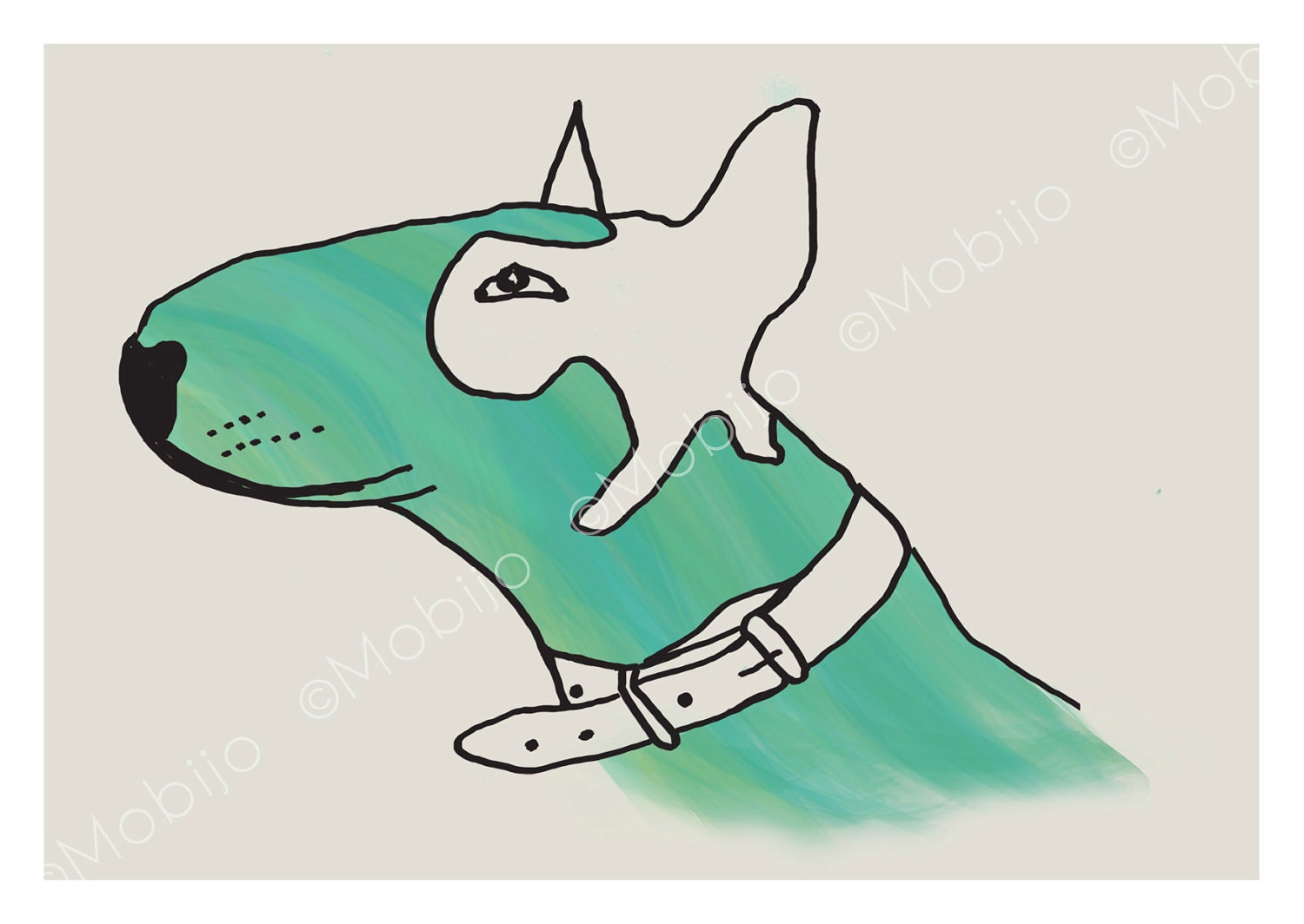 Bull terrier illustration postcard with envelope