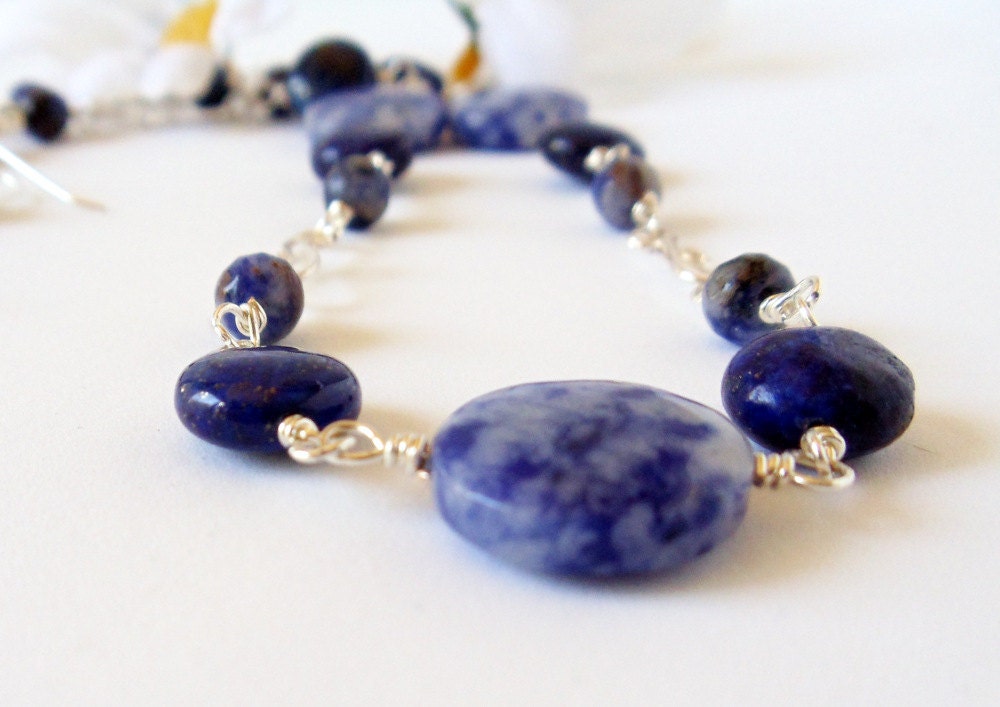Lapis Lazuli  Necklace-  Wire Wrapped- 2 Piece Set- Sodalite- Gemstone- Handmade Jewelry