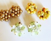 1950s Cluster Earrings- Clip On- 3 Pairs-Vintage- Instant Collection