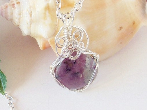 Charoite Pendant- Wire Wrapped- Gemstone Necklace- HandmadeJewelry