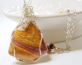 Australian Jasper Pendant- Tiger's Eye- Wire Wrapped -Gemstone Necklace- Handmade Jewelry