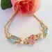 Long Gold Chain  Pearls Faceted Pink Blue Glass 30 Inches