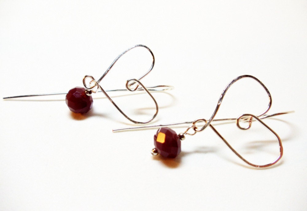 Amethyst Quartz Heart Earrings-  Natural-  Faceted- Wire Wrapped- Gemstone- Handmade Jewelry