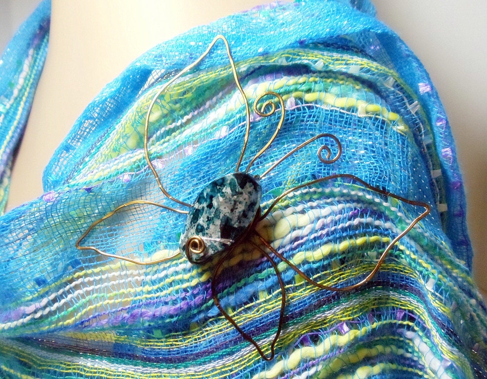 Butterfly Scarf Pin- Magnetic Brooch- Hat Pin- Antique Brass- Handmade Jewelry