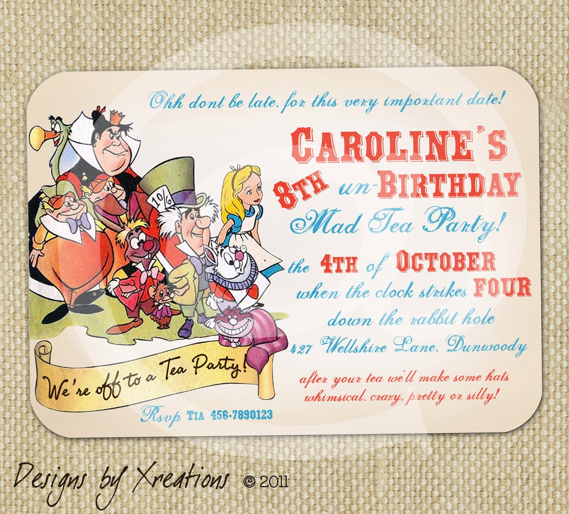 Alice in Wonderland, Tea Party Themed Invitation Digital Template - 5x7 inches