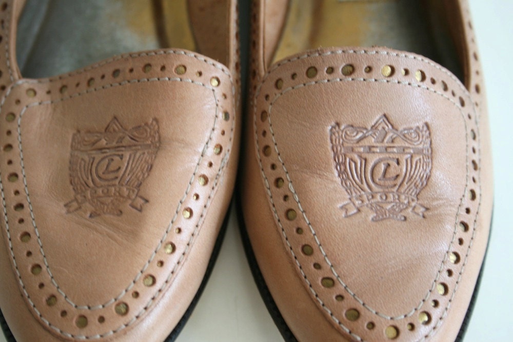 Vintage Liz Claiborne Leather Flats with Insignia and Stamped Detail