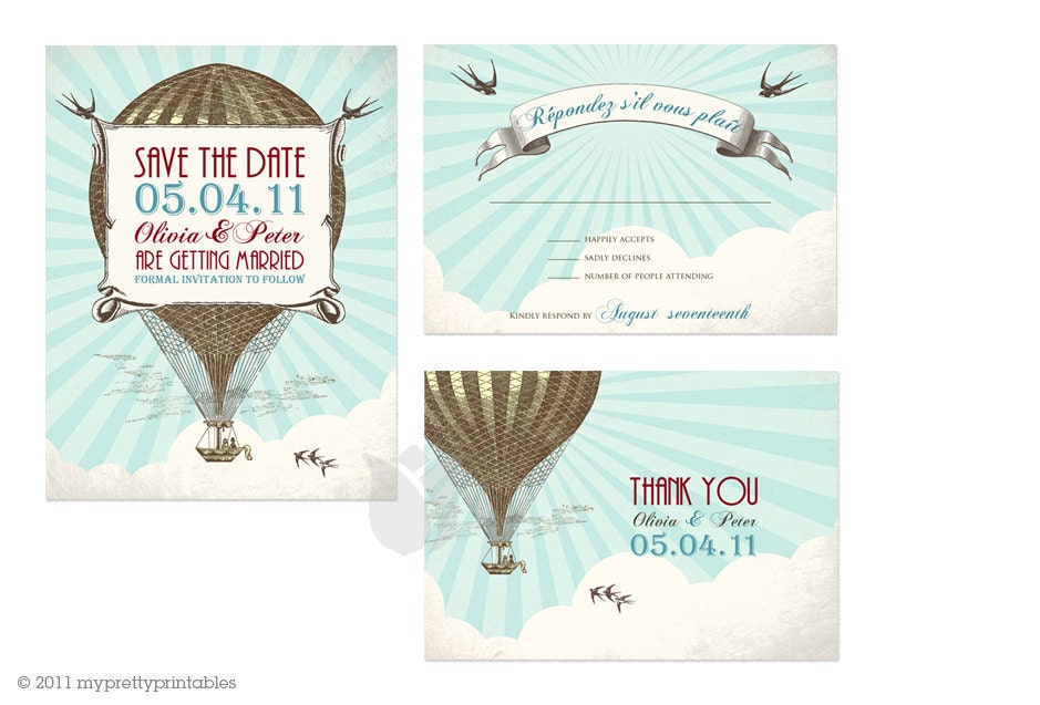UP UP and Away - Hot Air Balloon Vintage Style Invitation - DIY printable file