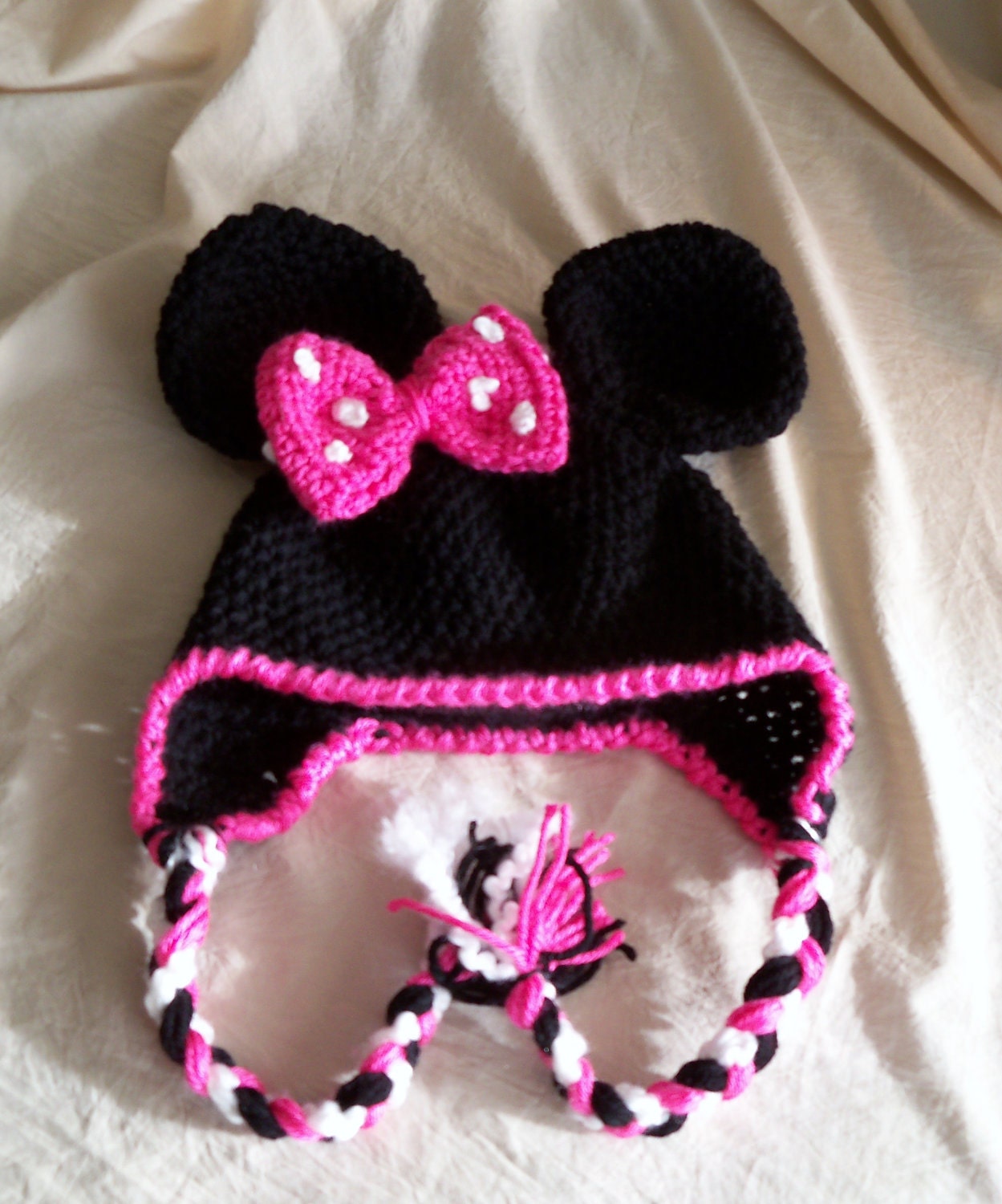 READY to SHIP - Girl's  Mouse Hat -  Baby Girl's  Mouse EarsHat - Earflap 3 - 6 Month Hat  -by JoJosBootique