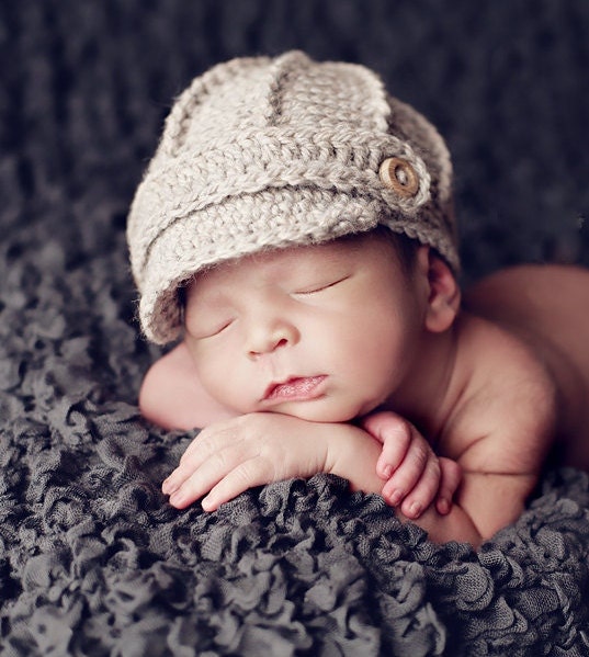 Baby Hat- Newsboy Hat - Photo Prop -Newborn Baby Hat -Oatmeal Baby Newsboy Hat- by JoJosBootique