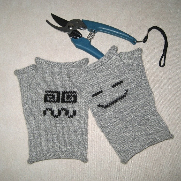 Knit Men Fingerless Gloves Fingerless Mittens Gray White Warm Funny Unique Handmade by Dimana