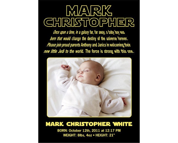 Star Wars Inspired Custom Birth Announcement with Photo